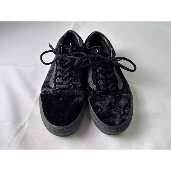 Vans Old Skool Black Velvet Low Top Sneakers Men's Size 9 Women's 10.5 - Picture 6 of 11